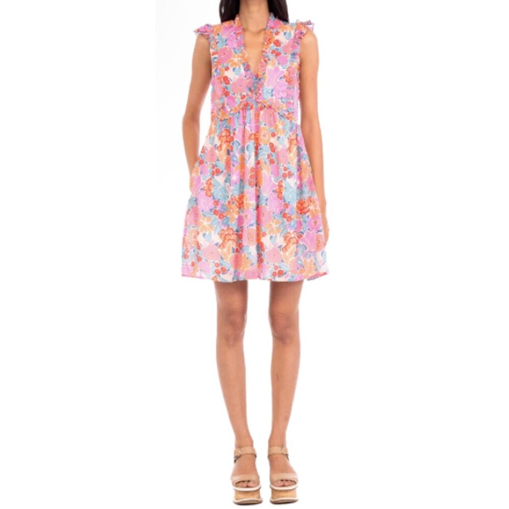 Banjanan Ellian Mini Dress Womens XS Bloomsbury Dawn Floral Print Ruffle Boho